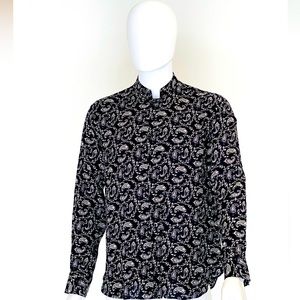 Saint Laurent Men ButtonUp Long Sleeve BandCollar Size 16/41 Black White Paisley